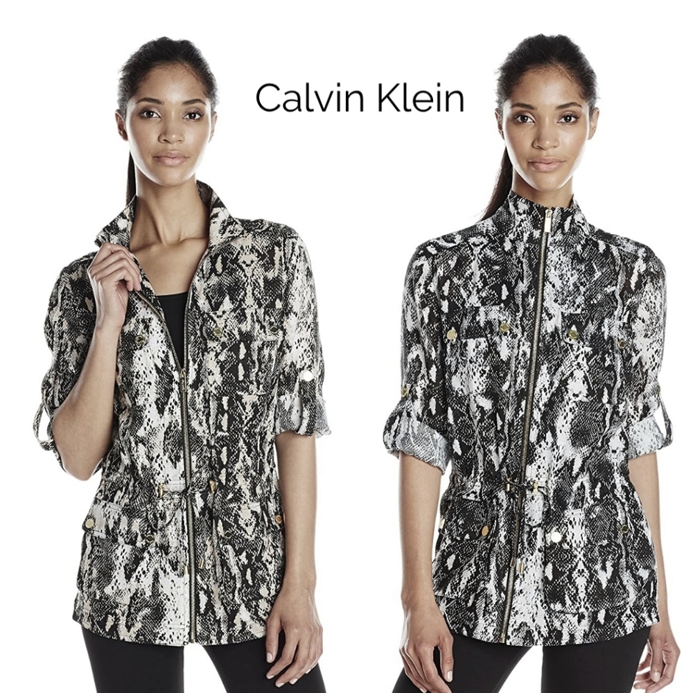 Calvin Klein Snake Print Sheer Linen Shirt Jacket